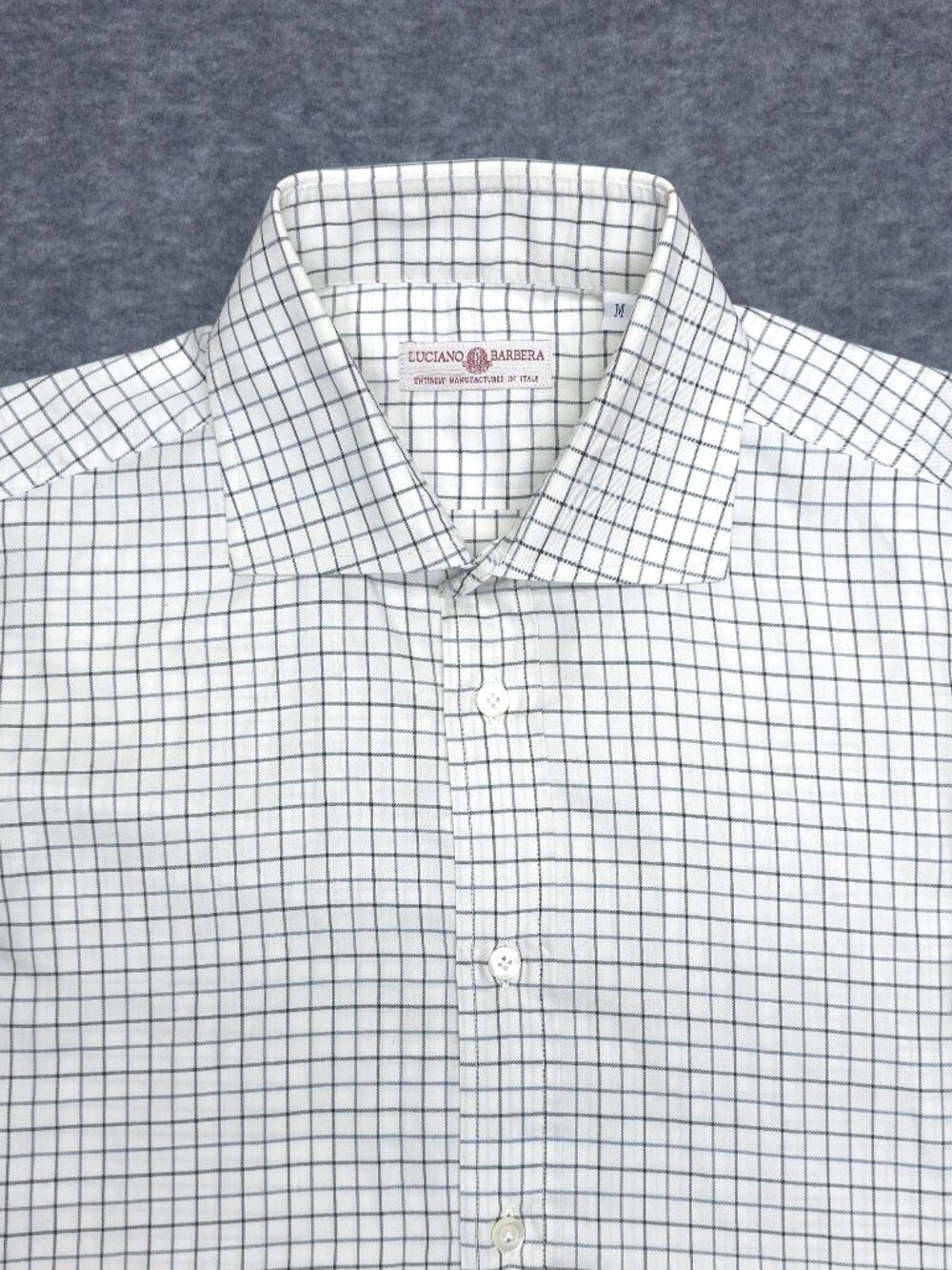 Luciano Barbera Italy Cotton Windowpane Dress Shirt Mens M
